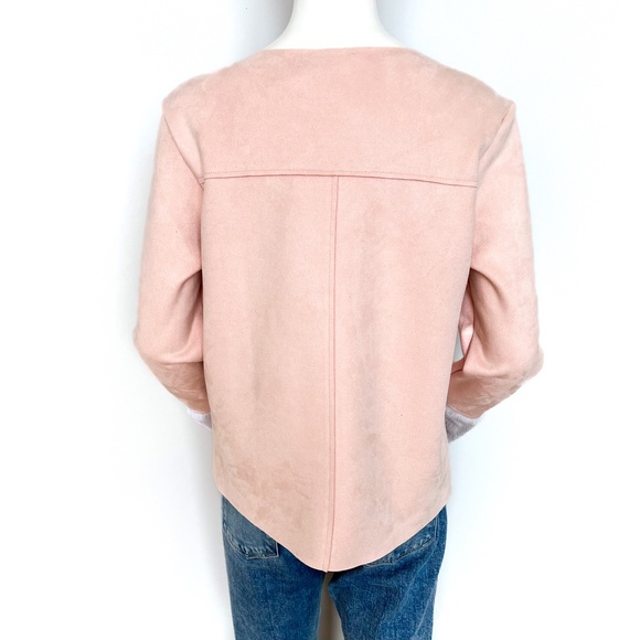 NWT | Zara Faux Suede Top Faux Fur Sleeve Trim Light Pink Grey Gray Pullover M - Picture 7 of 13
